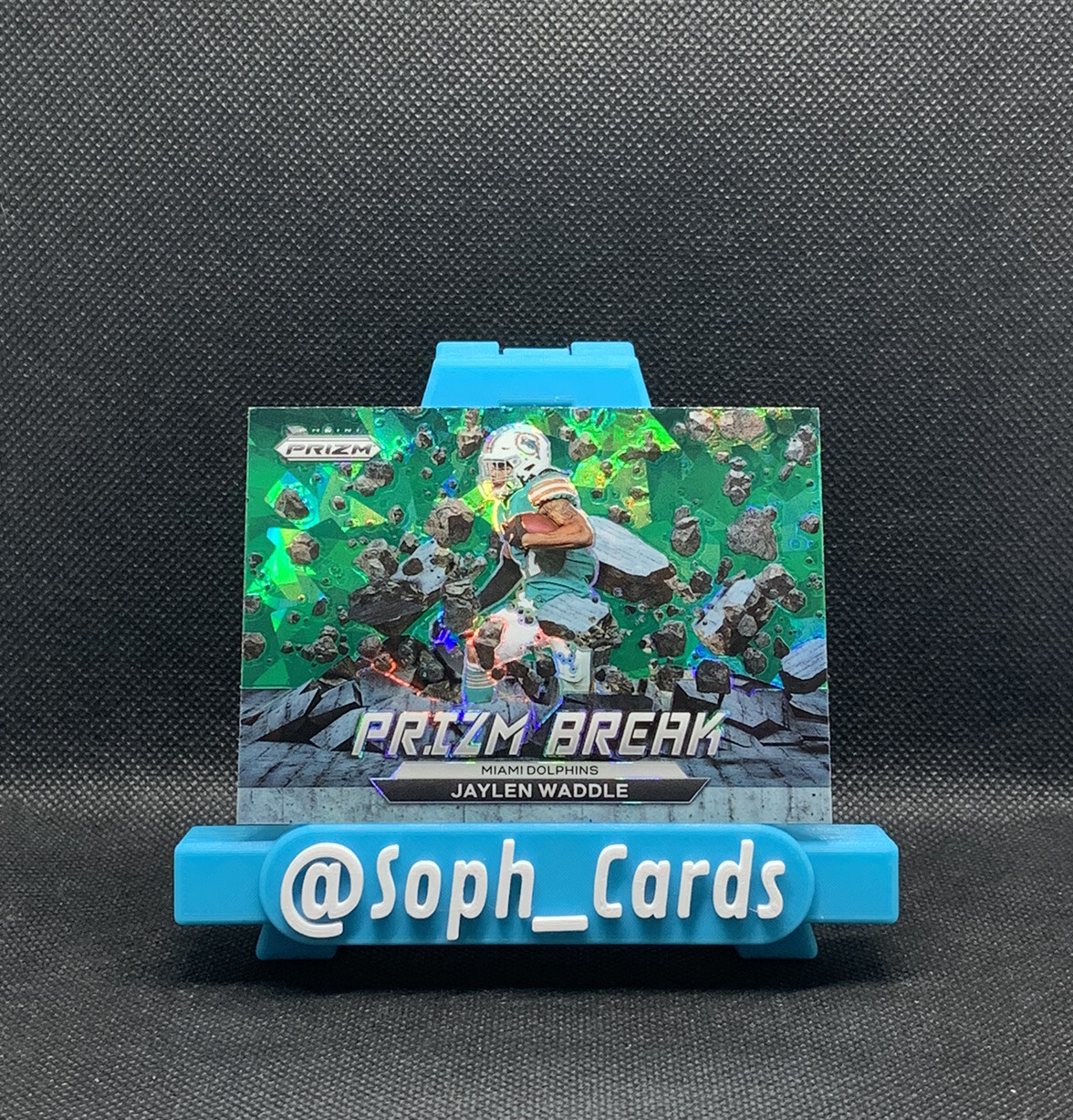 2022 Panini Prizm Jaylen Waddle #PB-3 Prizm Break Green Cracked Ice Dolphins SSP