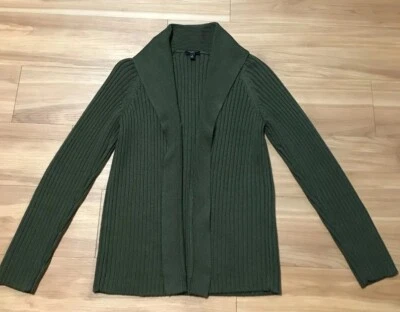 Cárdigan suéter tejido acanalado TALBOTS Petites para mujer pequeño frente abierto verde Foto 1 de 4