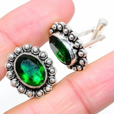 Chrome Diopside Gemstone 925 Sterling Silver Cufflinks Stnd. M758 - Image 1 of 4