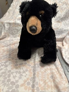 12” Aurora Black Bear Bean Plush (Sitting Position) With Tan Markings - Picture 1 of 18