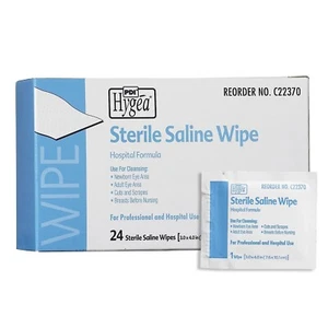 PDI HYGEA Saline Wipes Towelettes 3"x4" -24- Newborn Eye Breasts C22370 Sterile - Picture 1 of 1