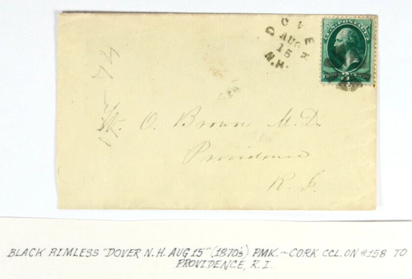 Dover, NH (1870's) Rimless CDS, Circle of Wedges fancy cancel ties 3c on cover. - Image 1 of 1