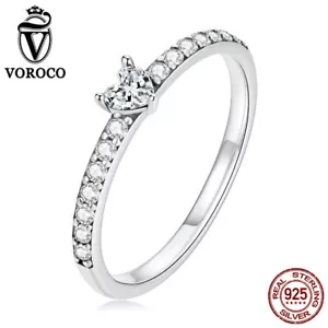 Anello da sposa donna Voroco moda argento sterling 925 squisito delicato amore zirconi - Foto 1 di 12