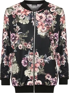 Damen Plus Blumenmuster Bomberjacke Damen Druck Langarm Reißverschluss elastisch - Bild 1 von 2