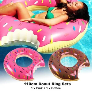 2PC Coffee+Pink 110cm Donut Inflatable Ring Swimming Float Raft Pool Lounger Kid - Picture 1 of 12