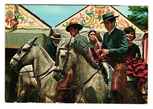 Vintage Postcard Sevilla Feria De Abril Caballistas Horses Festival Scene Spain - Picture 1 of 2