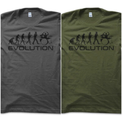 T-Shirt Maglietta Evolution Drummer Batterista Batteria Rock Band Vintage Uomo - Immagine 1 di 2