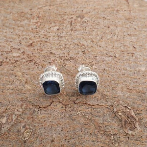 Cushion London Blue Topaz Stud Post Screw Back Wife Earrings Jewelry 925 Silver - Picture 1 of 8