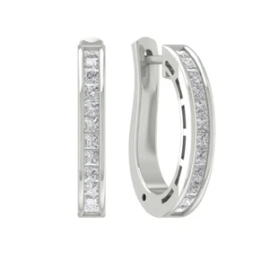 10k White Gold 1Ct Lab Grown Diamond Hoop Earrings Gift for Women - Picture 1 of 5