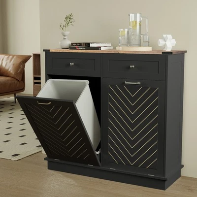 Gabinete de basura de cocina inclinable de 10 galones de madera con cajón Foto 1 de 4