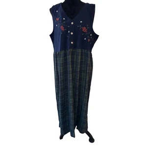 Vintage Bobbie Brooks Pullover Kleid Damen XL 16/18 kariert Stickerei Urlaub NEU - Bild 1 von 9