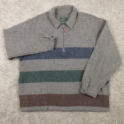 Vintage J Crew Jacket Mens XL Gray Stripe Wool Blend Oarsman Made In USA 1/4 Zip - Image 1 of 4