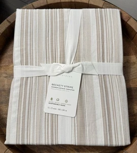 NEW Pottery Barn BECKETT STRIPE Yarn Dyed Shower Curtain 72x72” Tan Khaki - Picture 1 of 4