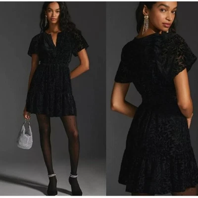 Anthropologie The Somerset Dress Velvet Burnout Mini Dress Size Small Whimsigoth - Image 1 of 4