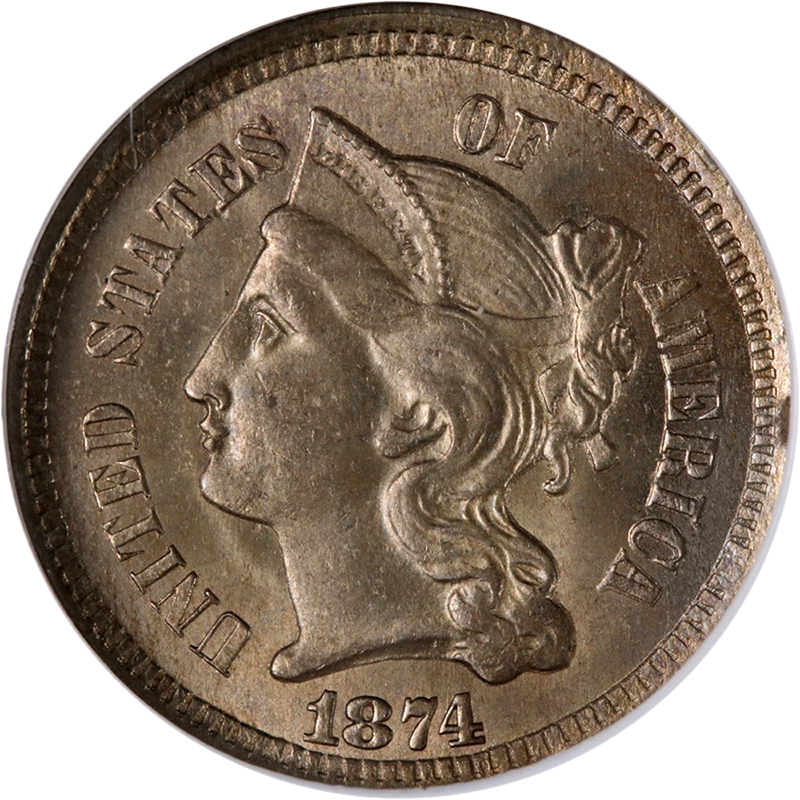 1874 Three (3) Cent Nickel NGC MS64 Great Eye Appeal Nice Strike - Image 1 of 4