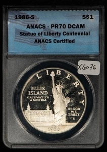 1986-S $1 Statue Liberty Commemorative Silver Dollar - ANACS PR 70 DCAM  - X6076 - Picture 1 of 4