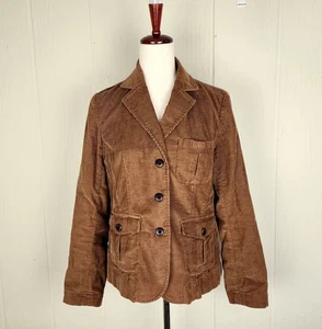 Chaqueta Blazer Talbots Elástica Pana Talla 8 Marrón Botón Frontal Codo Parches - Imagen 1 de 16