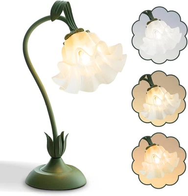 Flower Table Lamp,Led Reading Light Bedside Vintage Flower Night Light,3 Colors  - Image 1 of 4