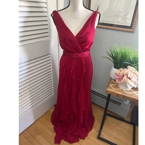 WHITE VERA WANG Womens Dress Red Chiffon Gown Ruffle Formal Wedding Bridesmaid 2 - Picture 1 of 11