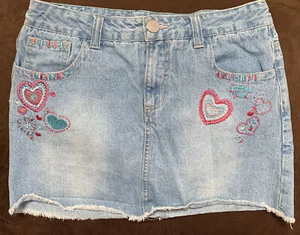 GIRLS DENIM STONEWASH SKORT SIZE XL HEART ACCENTS SUPER CUTE!! - Picture 1 of 5