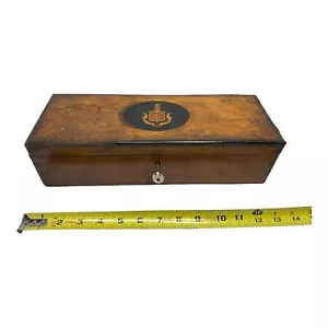Vintage Dove Tailed Trinket Wooden Box w. Key Inlay “Subli Miora Peto” Latin - Picture 1 of 21
