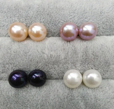 4 Pairs 8-9MM Genuine Natural Freshwater Pearl Sterling 925 Silver Stud Earrings - Image 1 of 4
