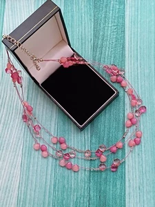 Avon Pink Crystal Effect Triple Stranded Necklace - Picture 1 of 15