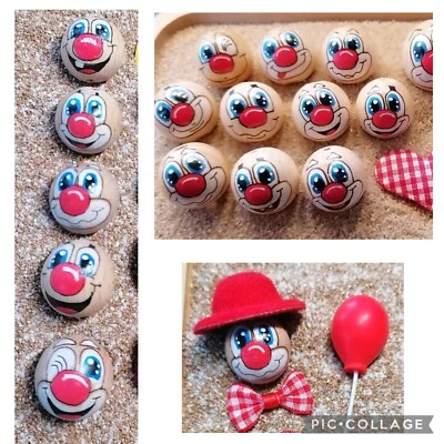 6x handbemalte Holzkugeln "Clown", 25mm, mit Loch, zum Basteln   - Bild 1 von 2