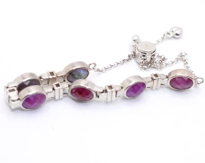 Sterling Silver 925 Ruby & Laborite Oval Cut Double Gemstone Bolo Bracelet - Image 1 of 4