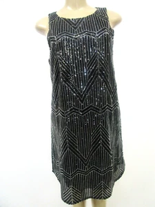 Sequin Sleeveless Dress Everly Black Silver Knee Length A-Line Medium NEW - Picture 1 of 8