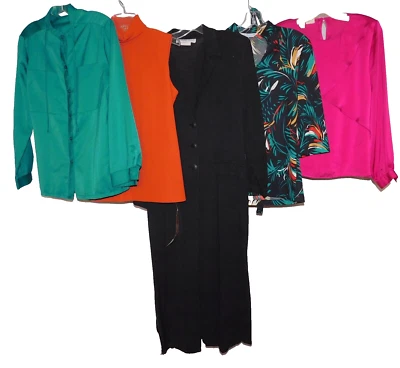 Vintage LOT Womens 60s 70s Green Pink Blouse Tops Dress Party Casual MOD 5 Pc - Image 1 of 4