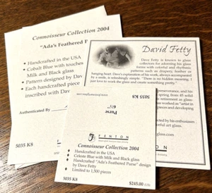 Fenton Art Glass PAPER INSERTS Connoisseur 2004 Ada's Feather Purse 5035 K8 - Picture 1 of 1