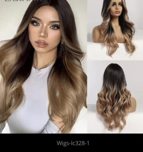 lange Körper Wellen Perücken Ombre schwarz braun blond Kunstfaserperücke - Bild 1 von 3