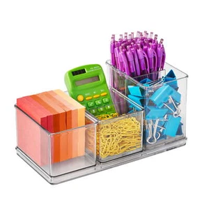 4 Piece Office Desktop Edit, Clear Plastic Storage System - Picture 1 of 16