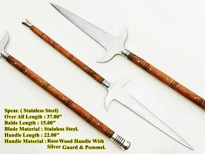 Handmade Stainless Battle ready Spear, Wood handle with leather sheath - Picture 1 of 8