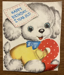 Tarjeta de felicitación de feliz cumpleaños vintage de los años 40 perro cachorro sonriente P2C - Imagen 1 de 17