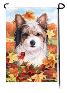 Falling Leaves Garden Flag - Biewer Terrier - Picture 1 of 1