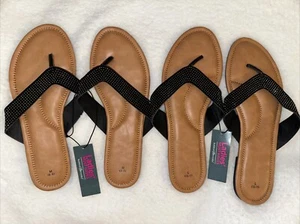 Bobbie Brooks Ladies Sandals Flip Flops Choose Size M 8-9 L 10-11 Black Bling - Picture 1 of 14