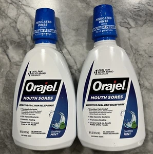 2 PACK Orajel Mouth Sores Rinse, Soothing Mint, 16 fl oz Medicated W/peroxide - Picture 1 of 5