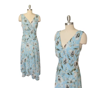 Abito midi vintage Y2K blu floreale taglia 6 S scollo a V taglio sbiadito fata capricciosa - Foto 1 di 10