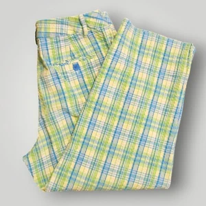 Talbots Women's 8 Cropped Pants Stretch Seersucker Plaid Blue Green Yellow - Picture 1 of 15