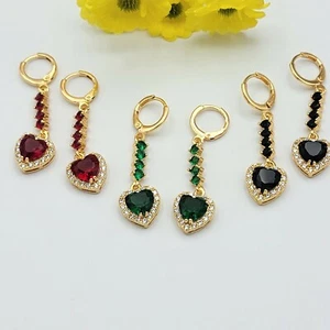 18 Karat vergoldet Damen Ohrhänger Herz schwarz grün oder rot Oro Laminado - Bild 1 von 10