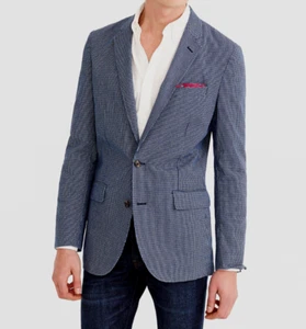 J CREW Japanese Indigo Cotton Micro-Check Unstructured Ludlow Jacket Blazer 40R - Picture 1 of 11