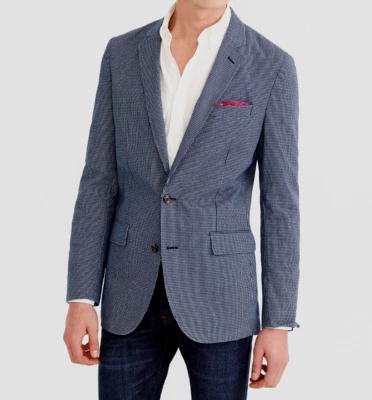 J CREW Japanese Indigo Cotton Micro-Check Unstructured Ludlow Jacket Blazer 40R - Image 1 of 4