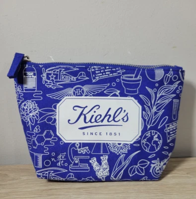 Kiehl's Makeup Cosmetic Travel Bag Blue & White Graphics Canvas - Image 1 of 4