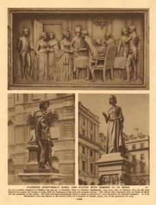 Florence Nightingale panel & Statue. Waterloo Place. Edward VI 1926 old print - Picture 1 of 1
