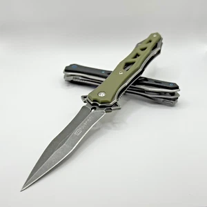 9" Spear Point Stiletto Dagger Flipper Folding EDC Spring Assisted Pocket Knife - Picture 1 of 18