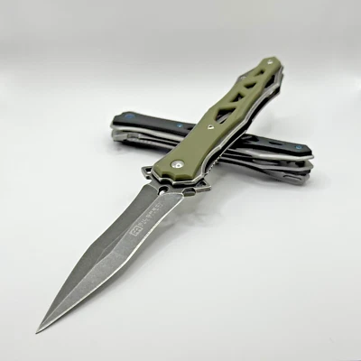 Navaja de Bolsillo Plegable EDC Asistida por Resorte 9" Punta de Lanza Stiletto Daga Aleta Foto 1 de 4