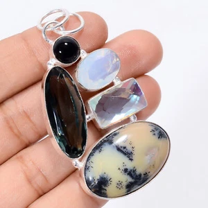 Dendrite Opal Opalite Gemstone Fashion Jewelry 925 Silver Pendant 2.4" ARP-4009 - Picture 1 of 3