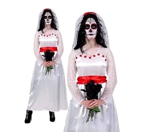 Ladies MEXICAN BRIDE OF THE DEAD Skull Sugar Fancy Dress Costume UK Sizes 6-28 - Picture 1 of 6